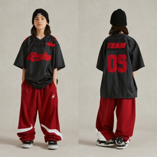 少兒街舞演出服hiphop嘻哈潮服大字母印花圓領(lǐng)短袖 ROCKYROAD童裝