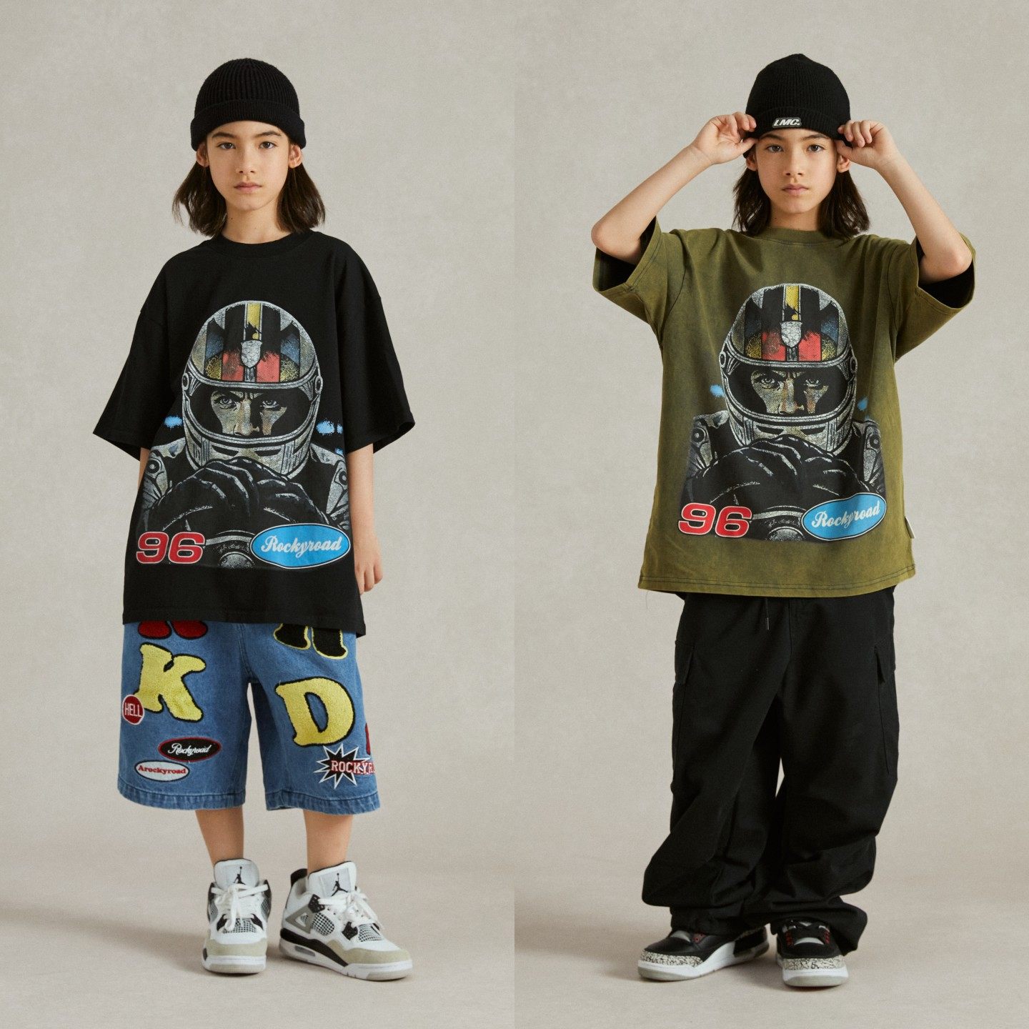 ROCKYROAD25春夏新品摩托赛车主题头像印花短袖牛仔裤套装