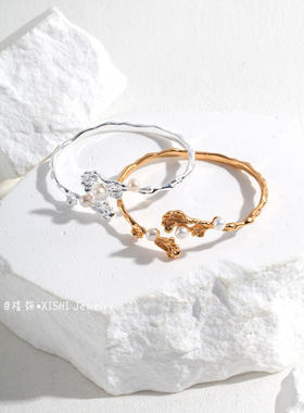 「禧饰」原创设计法式海浪珍珠手镯S925银高级感纯银珍珠手镯