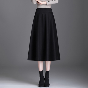 毛呢半身裙秋冬女2025新款 a字大摆裙伞裙 潮高腰垂感百褶裙中长款