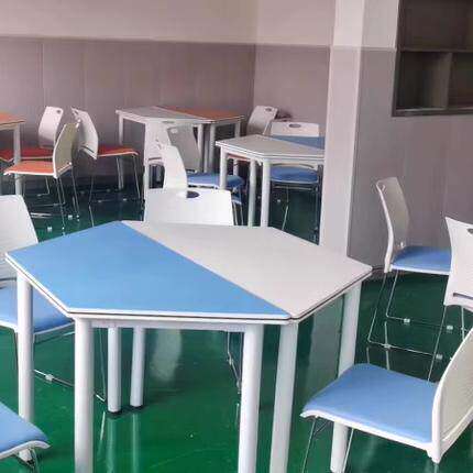 学校培训组合多功能移动拼接智慧教室团辅六边形彩色会议桌课桌椅
