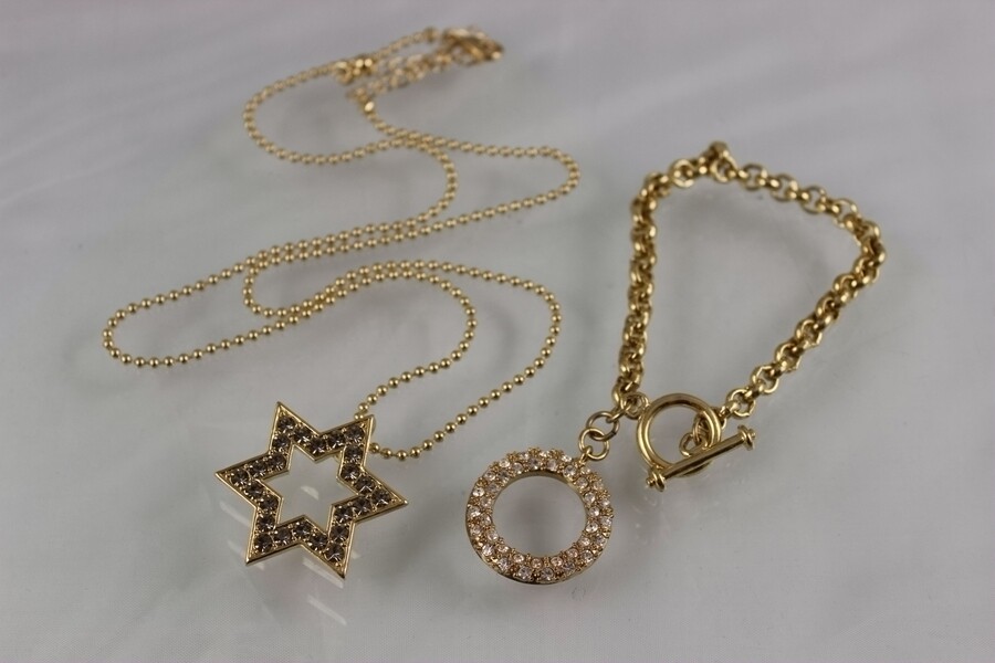 中古钻饰六芒星精致项链手链