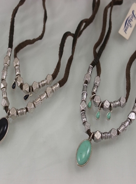 经典松石做旧藏银风格项链