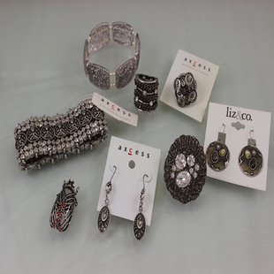 中古老货 LC品牌经典做旧银金属戒指手镯耳环项链仅此一批D2-16DV