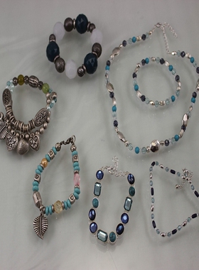 中古货 品牌树脂老货蓝色系做旧手链项链 仅此一批E2*4DR