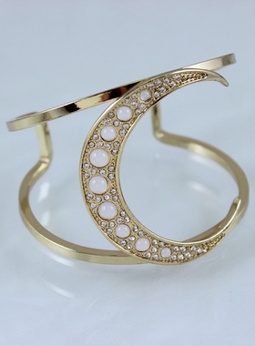 中古货 BCB*品牌 少女心月亮造型超宽铜手镯耳环 外貌饰品B3-2BV