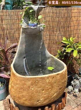 自然原石一体流水摆件石头鱼缸