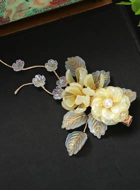 原创设计手工制作古风黄色琉璃缠线百搭汉服日常盘发夹子头饰发饰