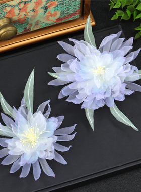 古风紫色昙花发饰仙气烫花发夹汉服配饰簪花国风旗袍唐风手工头花
