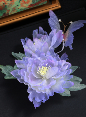 2026新款原创古风手工制作绢花紫色汉服头饰甜美妆造头饰烫花发饰