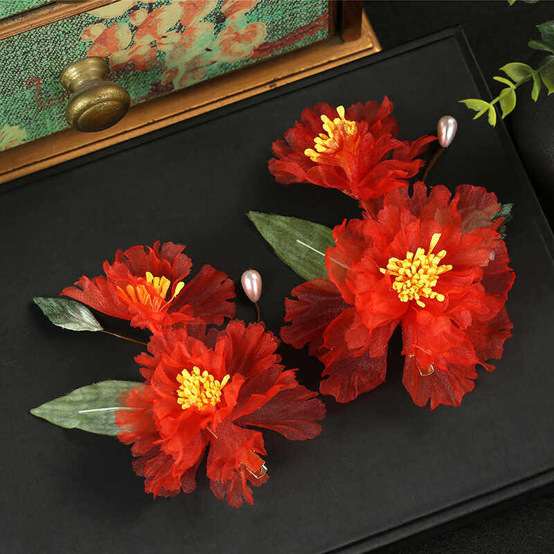 牡丹芍药粉色手工汉服夹子唐风