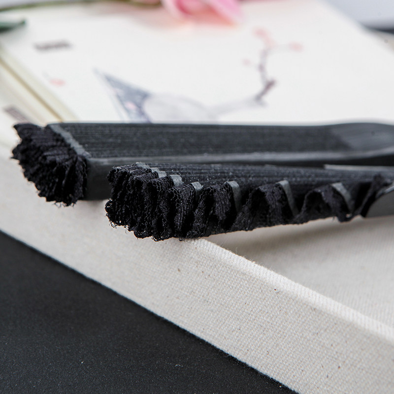 纯黑色扇子黑骨折扇蕾丝日式镂空蕾丝折扇中国风旗袍扇舞台走秀扇