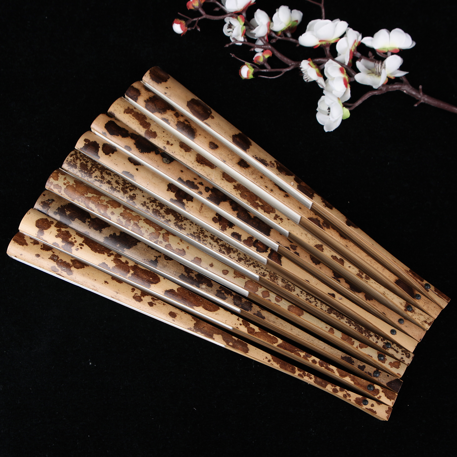 9.5寸贵妃斑竹文玩古风扇子折扇男士天然老料空白题字超薄宣纸面