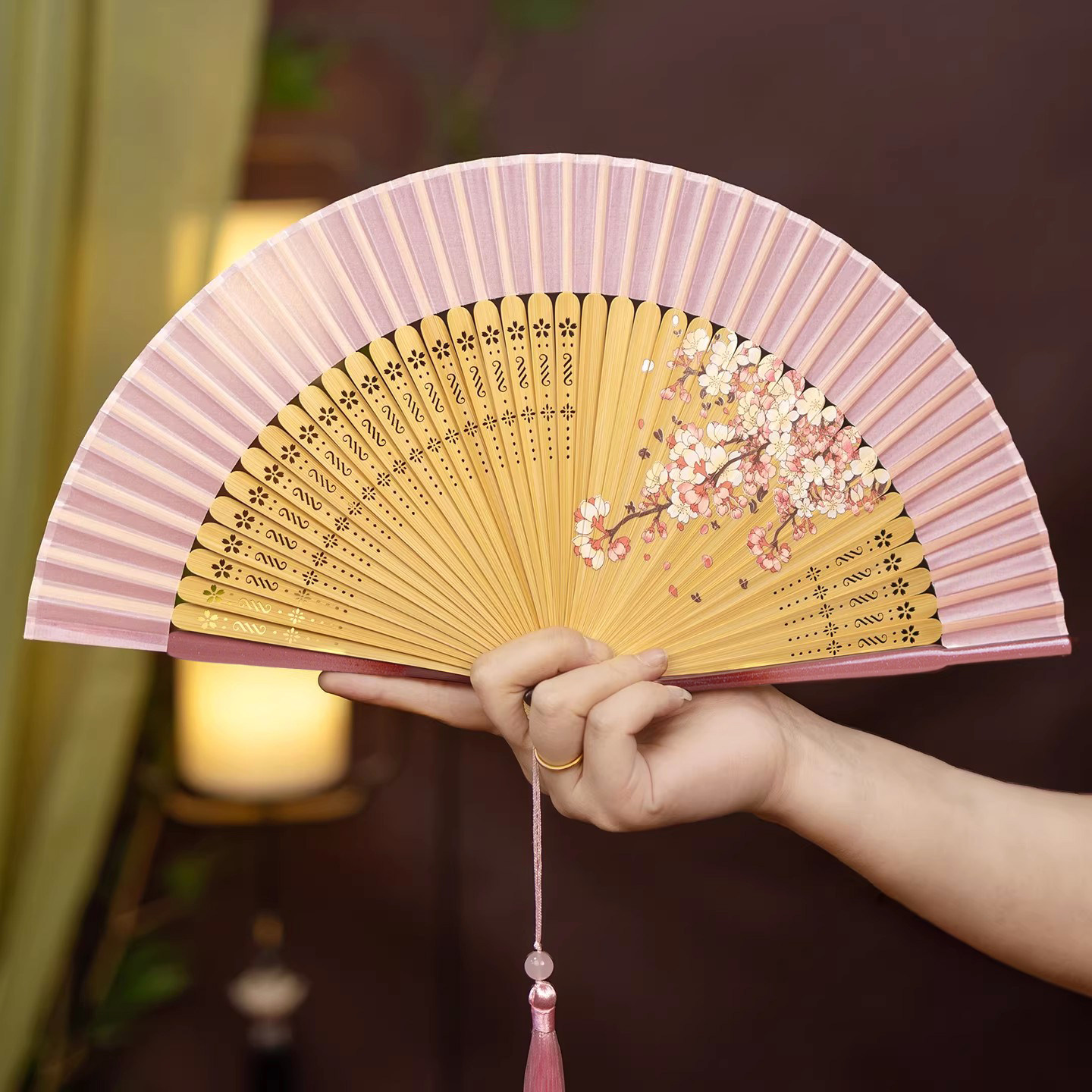 丝艺堂喷绘热销樱花扇子可定制