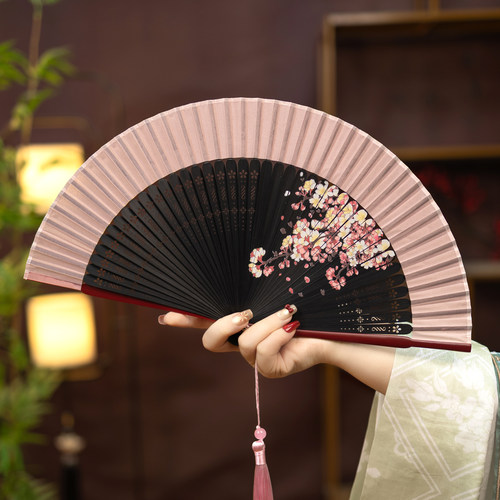 丝艺堂喷绘樱花古风折扇可定制