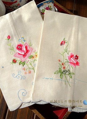 外贸美式复古公主风纯棉绣花布艺餐垫盖巾扶手巾约32X50CM 蔷薇二