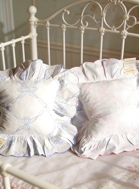 外贸出口法国中古复古法式绣花荷叶边纯棉儿童抱枕套盖布盖巾25cm