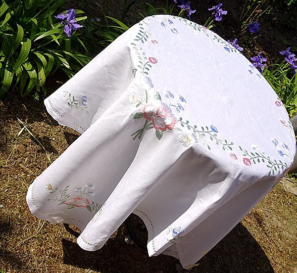 手工刺绣美式复古田园风盖巾抽纱