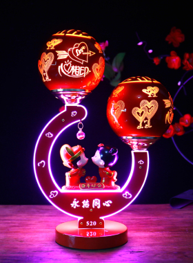 新婚台灯卧室婚房床头灯一对浪漫结婚陪嫁灯喜庆红色长命灯长明灯