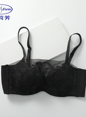 安莉芳黑色蕾丝抹胸内衣防走光舒适大胸薄款有钢圈文胸EB00800