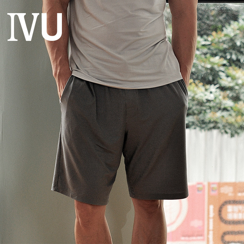 安莉芳旗下IVU莫代尔条纹五分裤沙滩印花裤男可外穿家居服短裤