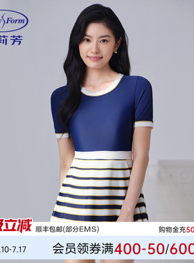 安莉芳专柜新品圆领短袖撞色三角连体泳衣女士时尚游泳装ES00265