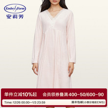 安莉芳专柜新品棉质v领长袖睡裙女士蕾丝花边舒适家居裙EL00609