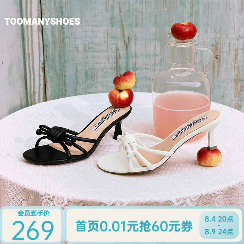 Toomanyshoes26夏新款圣托里尼小猫跟复古俏皮高跟凉鞋优雅一字拖