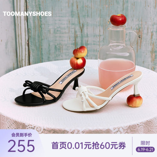 Toomanyshoes26夏新款圣托里尼小猫跟复古俏皮高跟凉鞋优雅一字拖