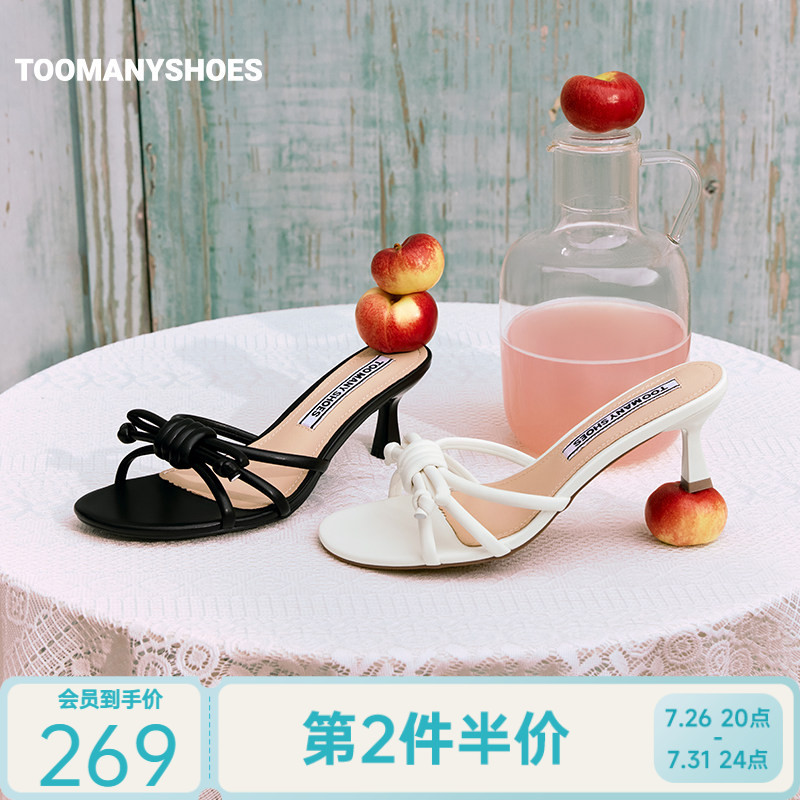 Toomanyshoes26夏新款圣托里尼小猫跟复古俏皮高跟凉鞋优雅一字拖
