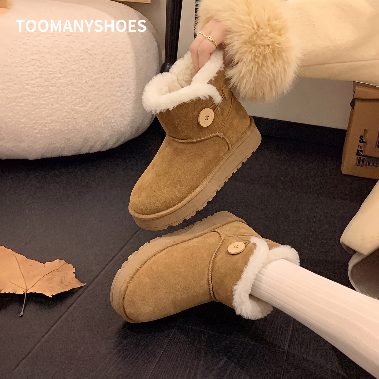 Toomanyshoes厚底雪地靴女2026冬季新款加绒防滑短靴东北保暖棉鞋
