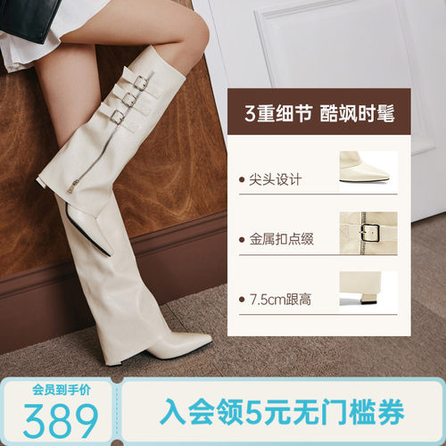Toomanyshoes秋冬街头秀场厚底增高长筒时装靴尖头靴