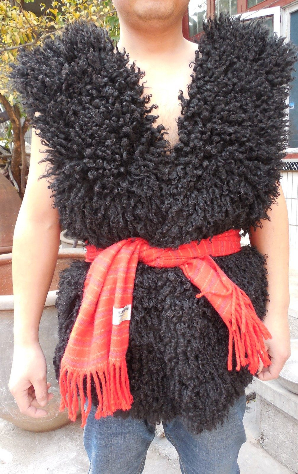 质朴的陕北汉时尚保暖子阿宝演出服羊皮袄皮毛一体羔羊皮羊皮