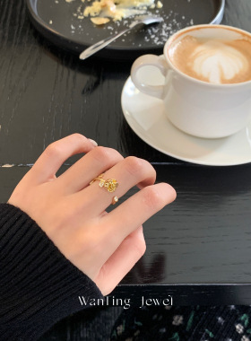 【WanTing】晨露玫瑰 开口戒指女轻奢法式镀金锆石高级感原创