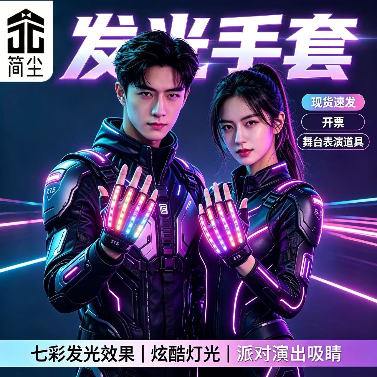 《简尘品牌》LED眼镜发光演出酒吧音乐节气氛道具激光镭射眼镜