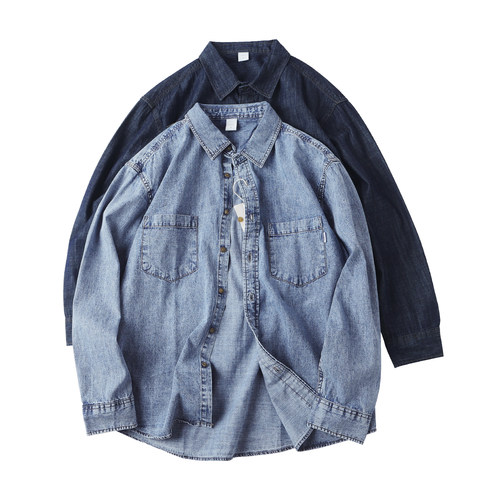 做旧牛仔衬衫工装长袖衬衣叠穿