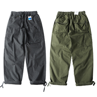 裤 春秋季 美式 复古纯棉工装 男宽松大口袋松紧腰可束脚水洗做旧长裤