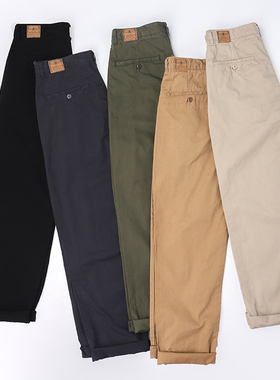 夏季薄款美式复古水洗做旧纯棉休闲裤宽松小直筒工装裤chino长裤