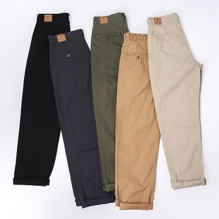 复古水洗做旧纯棉休闲裤 美式 宽松小直筒工装 裤 夏季 chino长裤 薄款