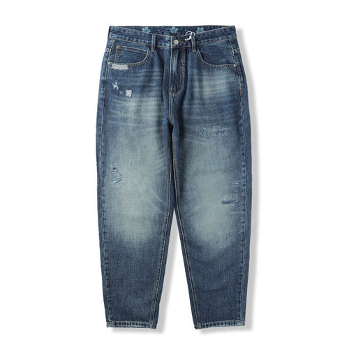 长裤磨白破洞秋季印花补丁牛仔裤