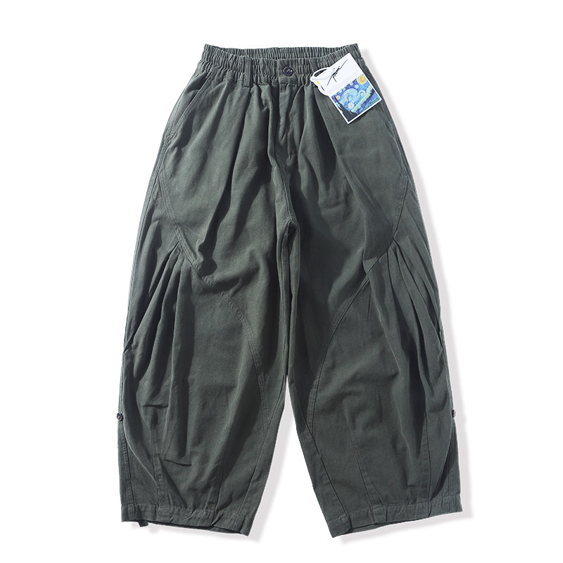 秋季重磅水洗纯棉工装裤男宽松阔腿裤日系萝卜裤褶皱哈伦裤九分裤,男装,休闲裤,淘宝优惠券,粉丝福利购,淘宝优惠卷