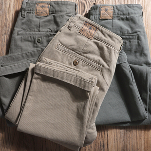 纯色做旧百搭小直筒长裤 秋冬美式 男chinos休闲裤 裤 重磅厚纯棉工装