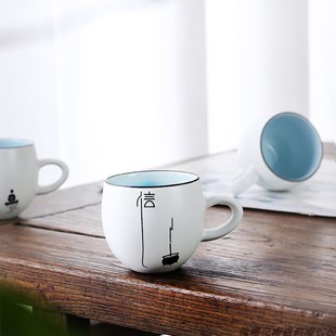 防烫茶杯家用陶瓷主人杯单杯带把手柄杯子个人专用禅意二两杯定制