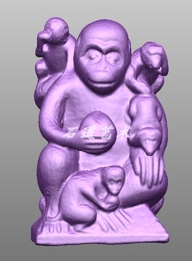 猴子拴马桩圆雕图仿古三维立体stl文件图雕刻机扫描圆雕图