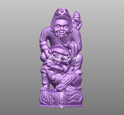 背小胡人拴马桩圆雕图stl文件驭狮骑狮子柱子头电脑雕刻机图