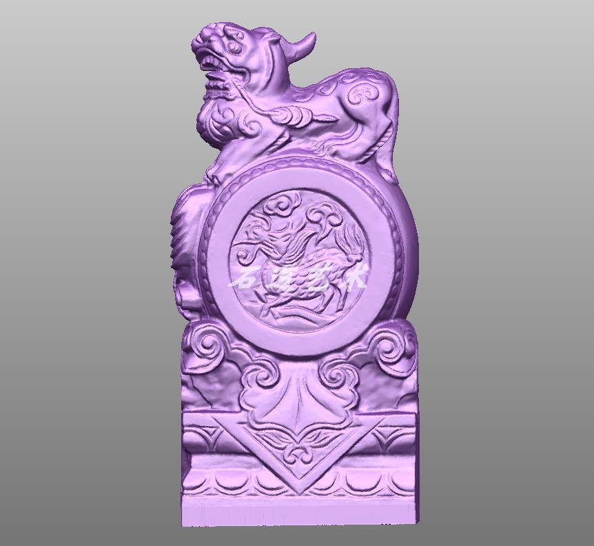 貔貅麒麟抱鼓门墩圆雕图铜钱包谷stl文件3d四轴雕刻机精雕图