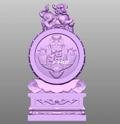 年年有余福鱼貔貅包谷门墩精雕图stl文件三维电脑雕刻机精圆雕图
