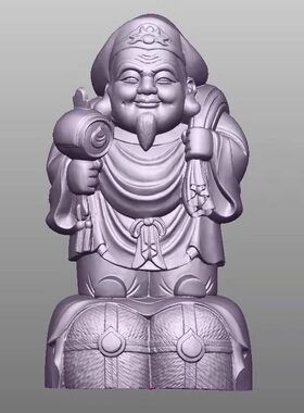 大黑天佛门护法神七福财神精雕圆雕图背袋财神三维立体stl雕刻图