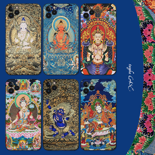 唐卡手机壳观音地藏普贤苹果浮雕