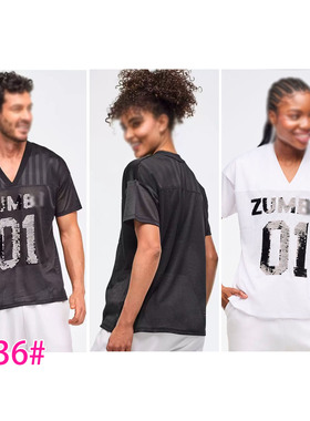 ZW特价舞蹈服健身运动宽松大码短袖男装女装t恤速干透气 双色亮片